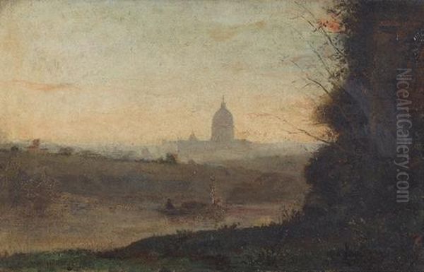 Abendstimmung Am Tiber Mit Blick Auf Rom. Oil Painting by Edouard J. Emile Brandon