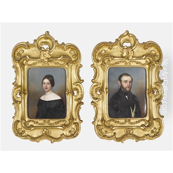 Portrats Von Eduard Und Cornelia Merian-koechlin. Gegenstucke Oil Painting by Jacob Spelter