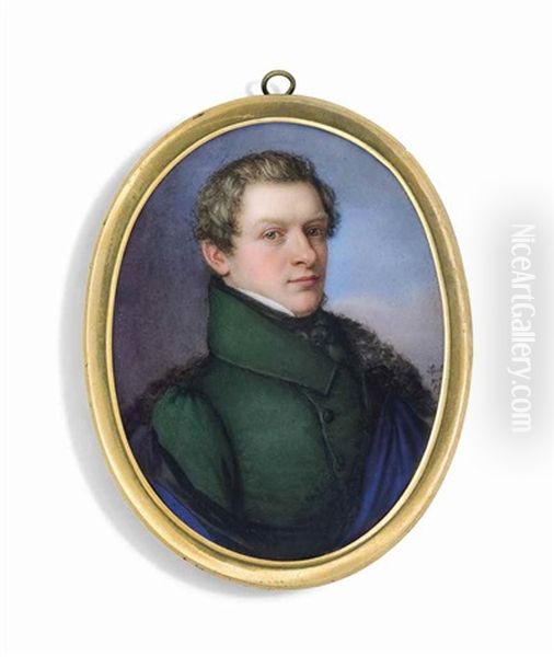 A Young Gentleman In Green Coat; Sky Background Oil Painting by Jacob Spelter