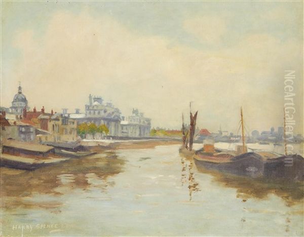 Thames Barges At Greenwich Oil Painting by Harry Spence