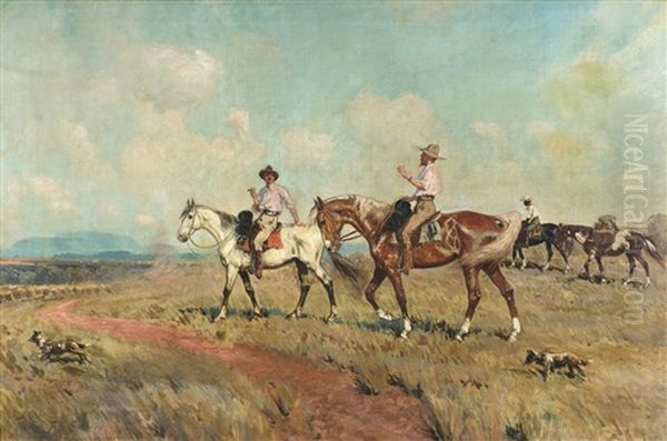 Stockmen Mustering Sheep by Percy Frederick Seaton Spence