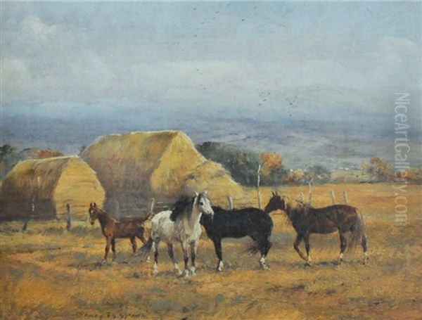 Horses & Haystacks Oil Painting by Percy Frederick Seaton Spence