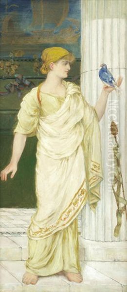 Classical Maiden Holding A Bird Oil Painting by Thomas Ralph Spence