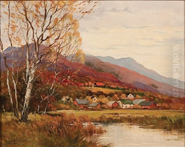 New England Village Oil Painting by Augustus Spencer