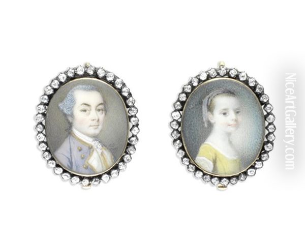 A Portrait Miniature Of Robert Harland, And An Unsigned Portrait Miniature Of His Infant Daughter, Frances (pair) Oil Painting by Gervase Spencer