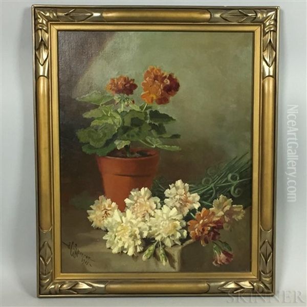 Geranium And Carnations Oil Painting by John Clinton Spencer