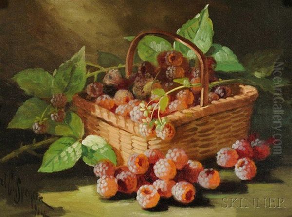 Raspberries In A Basket Oil Painting by John Clinton Spencer