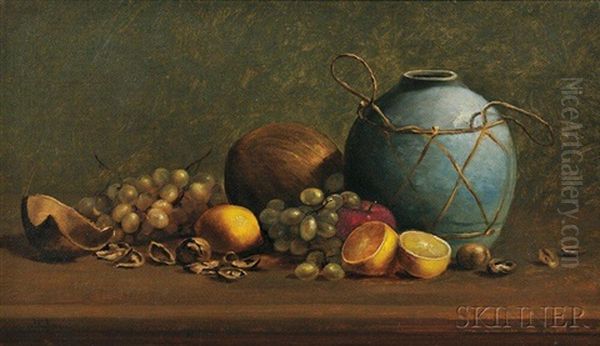 Still Life With Fruit And Blue Earthenware Jug Oil Painting by John Clinton Spencer