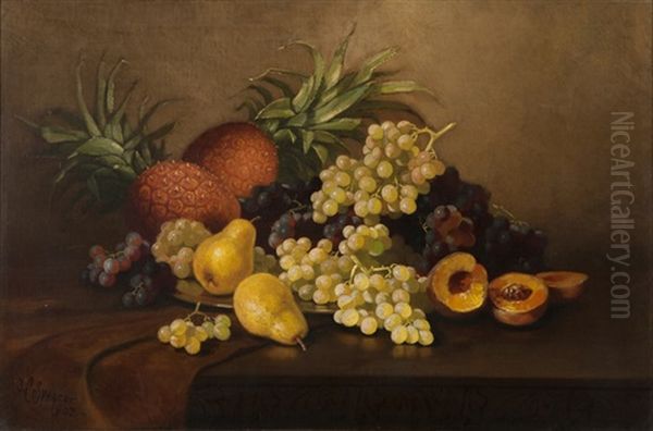 Still Life Of Pineapples, Peaches, Grapes, Pears Oil Painting by John Clinton Spencer