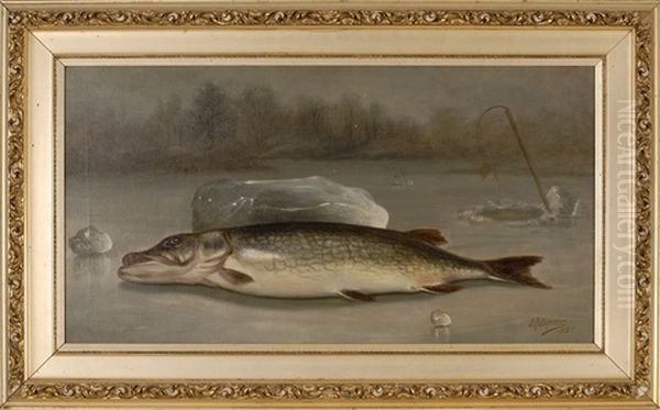 Ice Fishing Scene With A Pike by John Clinton Spencer