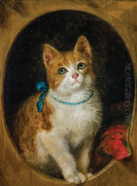 Blue Ribbon Cat Oil Painting by Lilly Martin Spencer