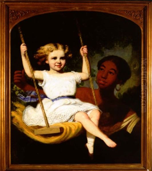 A Girl On A Swing With An Attendant Oil Painting by Lilly Martin Spencer