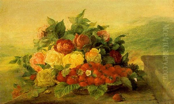 Strawberries And Roses Oil Painting by Lilly Martin Spencer