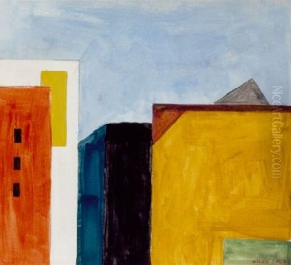 Geometric Buildings Oil Painting by Niles Spencer