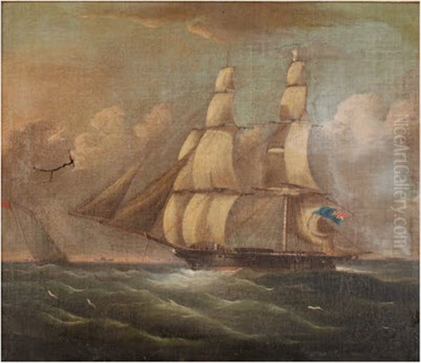 A Sloop Of War Oil Painting by Richard B. Spencer