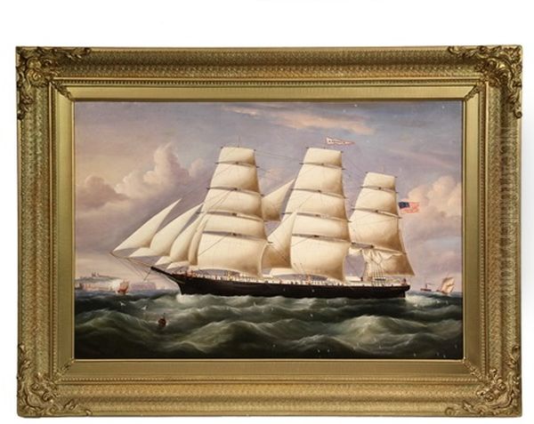 Ship's Portrait Of Three-mast Ship N. Boynton Approaching Dover Oil Painting by Richard B. Spencer