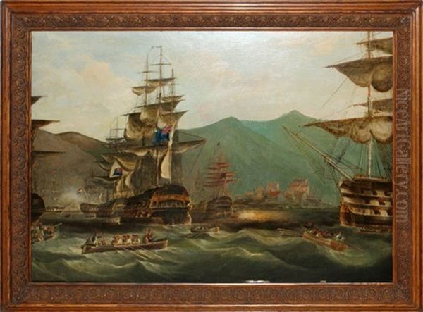 Birtish Warships Oil Painting by Richard B. Spencer