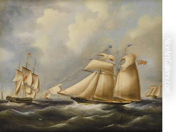 A British Topsail Schooner In The Channel Oil Painting by Richard B. Spencer