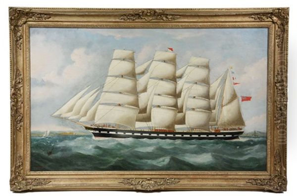 Ships Portrait Of British Four Mast Barque 'penares' Oil Painting by Richard B. Spencer