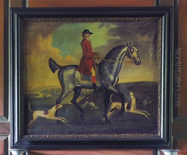 Horse And Rider With Three Hunting Dogs Oil Painting by Thomas Spencer