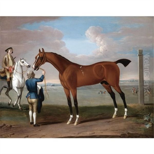 Portrait Of Flying Childers Held By A Groom, A View Of Newmarket Beyond Oil Painting by Thomas Spencer