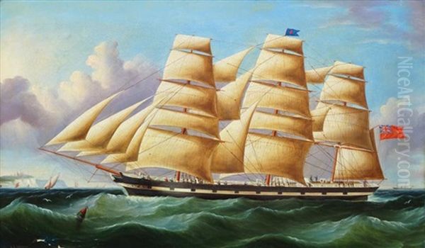 The Four-master George Town At Sea Under Full Sail Oil Painting by William Barnett Spencer