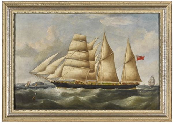 A British-registered Barquenitne Running Down The Irish Sea Past Cork Oil Painting by William Barnett Spencer