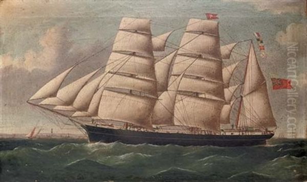 The Three-masted Barque "north Wind" Passing Dungeness Under Full Sail Oil Painting by William Barnett Spencer