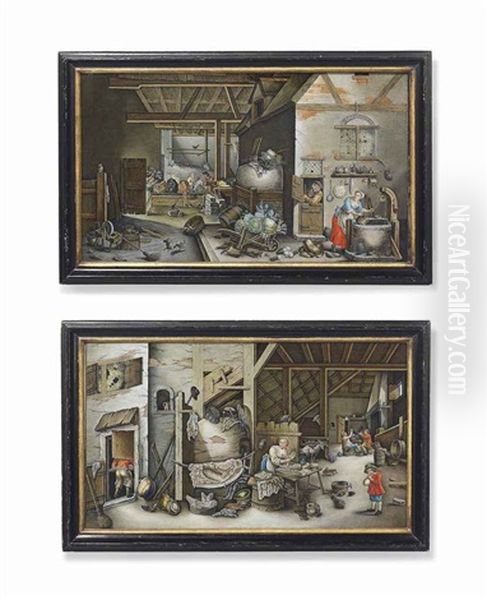 Figures Within An Interior Scene (pair) Oil Painting by Nikolaus Michael Spengler