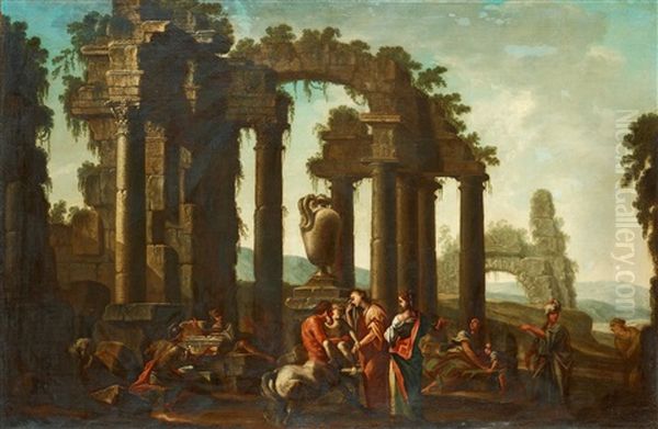 Ruinlandskap Med Peleus Som Overlamnar Akilles Till Kentauren Keiron Oil Painting by Clemente Spera