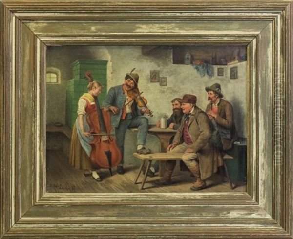 Tavern Scene Oil Painting by Johann Sperl