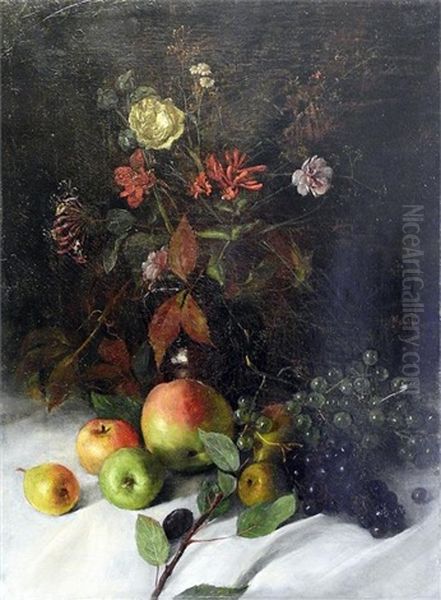 Blumen Und Obststillleben Oil Painting by Johann Sperl