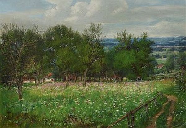 Blumenwiese Mit Figurenstaffage Oil Painting by Johann Sperl