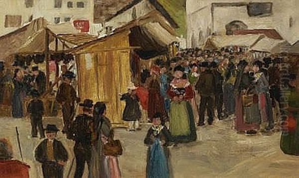 Leonhardimarkt In Litzldorf Oil Painting by Johann Sperl