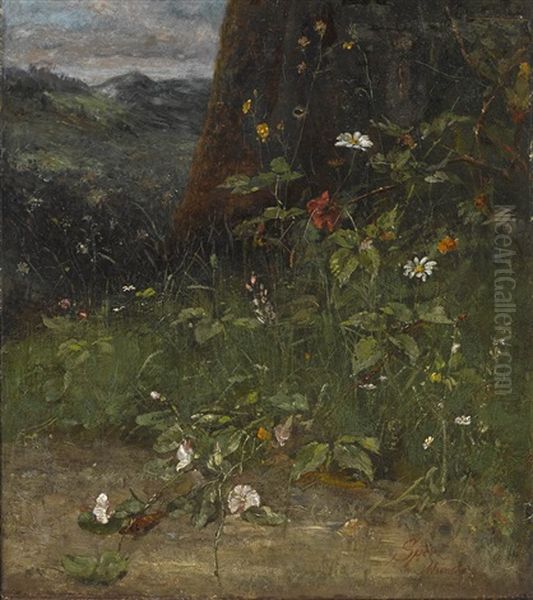 Blumen Am Wegrand Oil Painting by Johann Sperl