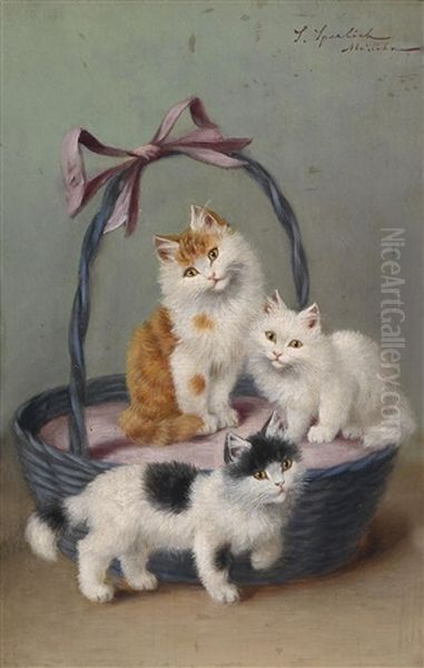 Katzen Im Korb Oil Painting by Josef Sperlich