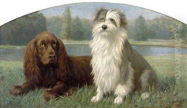 Zwei Freunde - Irischer Setter Und Terrier Oil Painting by Heinrich Sperling