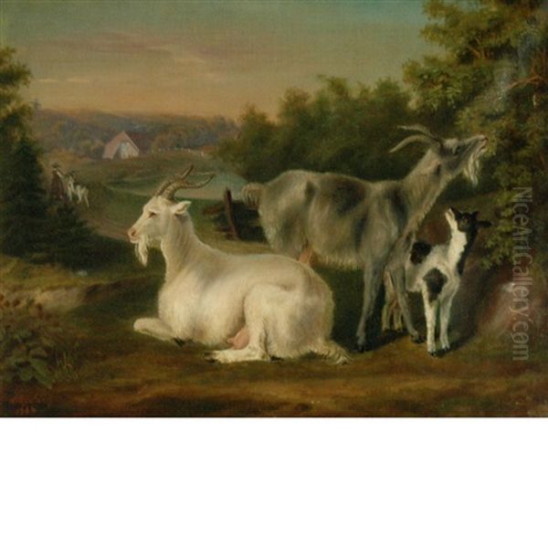 Goats In A Landscape Oil Painting by Heinrich Sperling