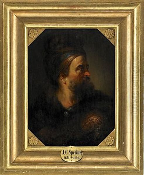 Portratt Forestallande Man I Turban Oil Painting by Johann Christian Sperling