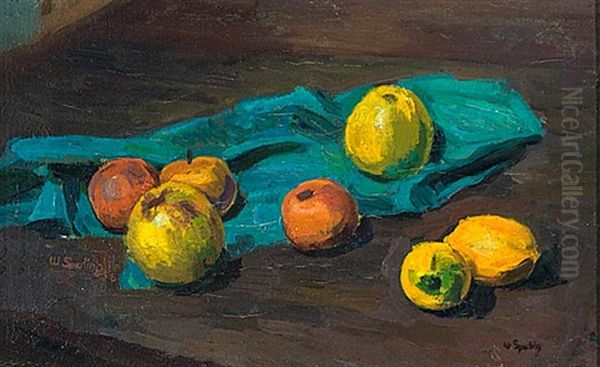 Fruchtestilleben Mit Blauem Tuch Oil Painting by Walter Sperling