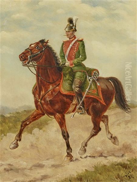 Officer On Horseback Oil Painting by Christian Georg Speyer