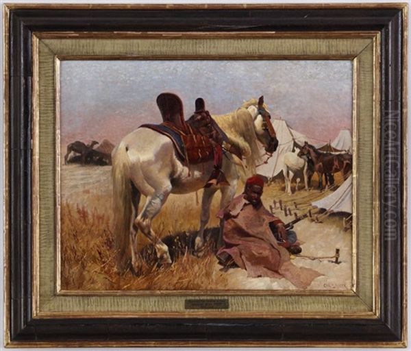 Cavalier Arabe Et Son Cheval Au Camp Oil Painting by Christian Georg Speyer