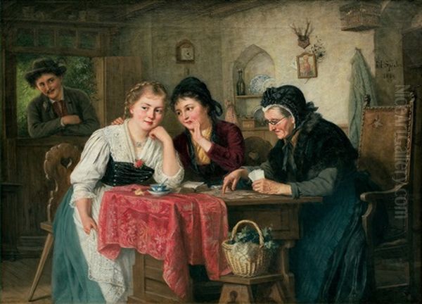 Visiting A Fortune-teller Oil Painting by Marie Spieler