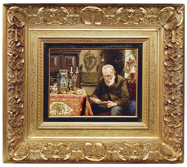 Collector Reading Oil Painting by Carl Johann Spielter