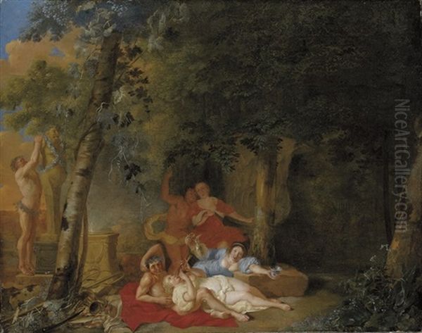 A Wooded Landscape With Amorous Couples Making Music Before A Herm Of Bacchus Oil Painting by Karel Philips Spierincks