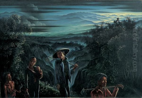 Heimkehrende Javaner (javanese Returning Home) Oil Painting by Walter Spies