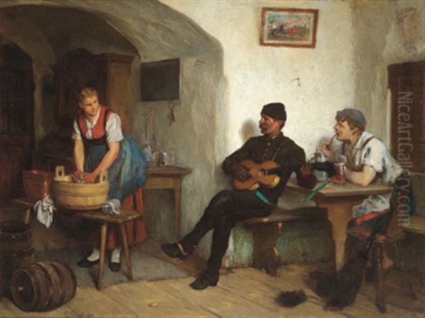 Der Schornsteinfeger In Der Gaststube Oil Painting by August Spiess