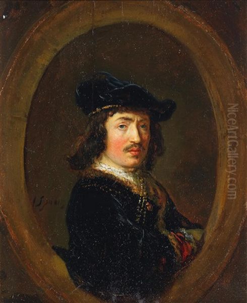 Portrait Of A Gentleman, Half-length, In Black Costume, Within A Painted Oval Oil Painting by Johann Spilberg the Younger