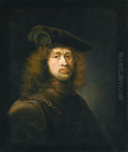 Portrait Of A Man, Head And Shoulders, Wearing A Cap And Chain Oil Painting by Johann Spilberg the Younger