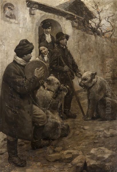 Bear Hunters Oil Painting by Jaroslav Spillar